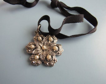 Vintage Silver Tone Rhinestone Pendant Free Shipping