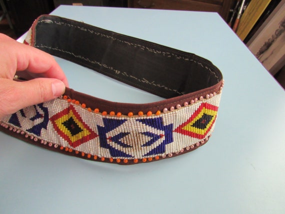 Vintage Wide Native American Seed Bead Belt & Buckle Free  display picture 2