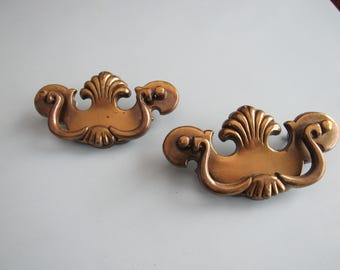 Lot of 2 Vintage Brass Drawer Pulls 1970 Free Shipping