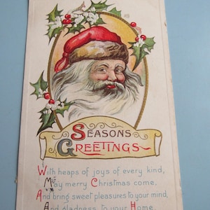 Antique Seasons Greetings Used Embossed Postcard 1916 Christmas Free Shipping