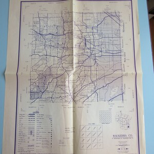 Vintage Waukesha Co. Department of Transportation Map 1984 Wisconsin Free Shipping