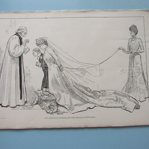 Vintage Double Sided Charles Dana Gibson Print Ambitious Mother and Obliging Clergyman & Studies in Expression Free Shipping