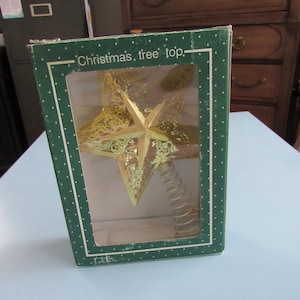 Vintage Christmas Trimmeries Gold Star Tree Topper In Box Free Shipping