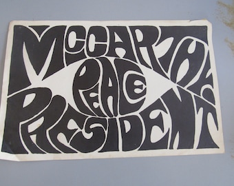 Vintage McCarthy Peace President Campaign Poster 1968 Free Shipping