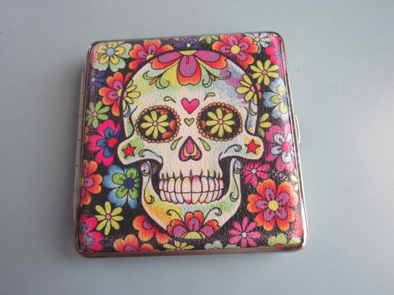 sugar skull cigarette case Vintage Sugar Skull Cigarette Case Free Shipping