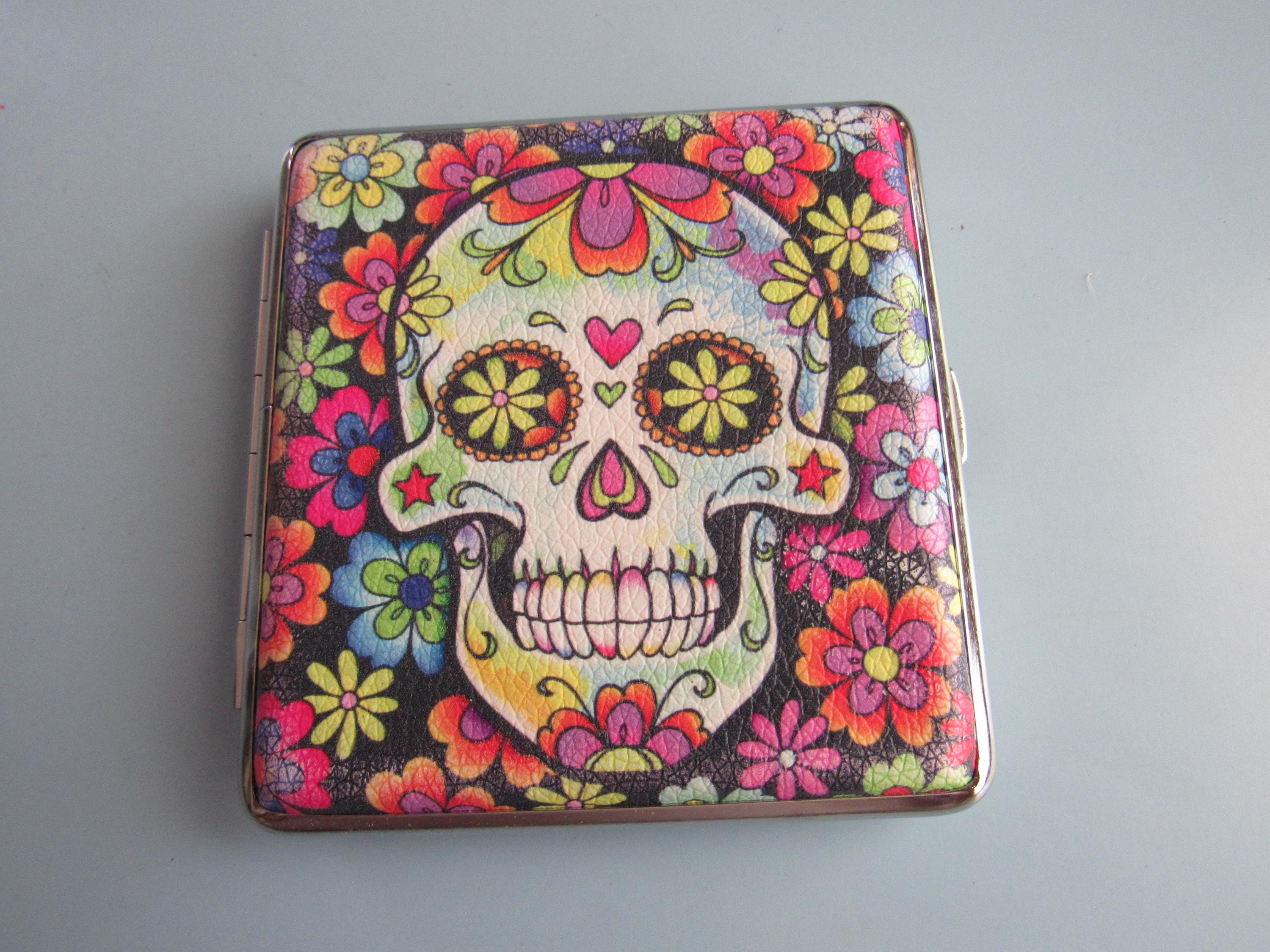 sugar skull cigarette case with lighter Vintage Sugar Skull Cigarette Case Free Shipping