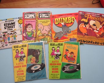 Lot of 6 Vintage Children's Records Disneyland Disney Sesame Street Free Shipping