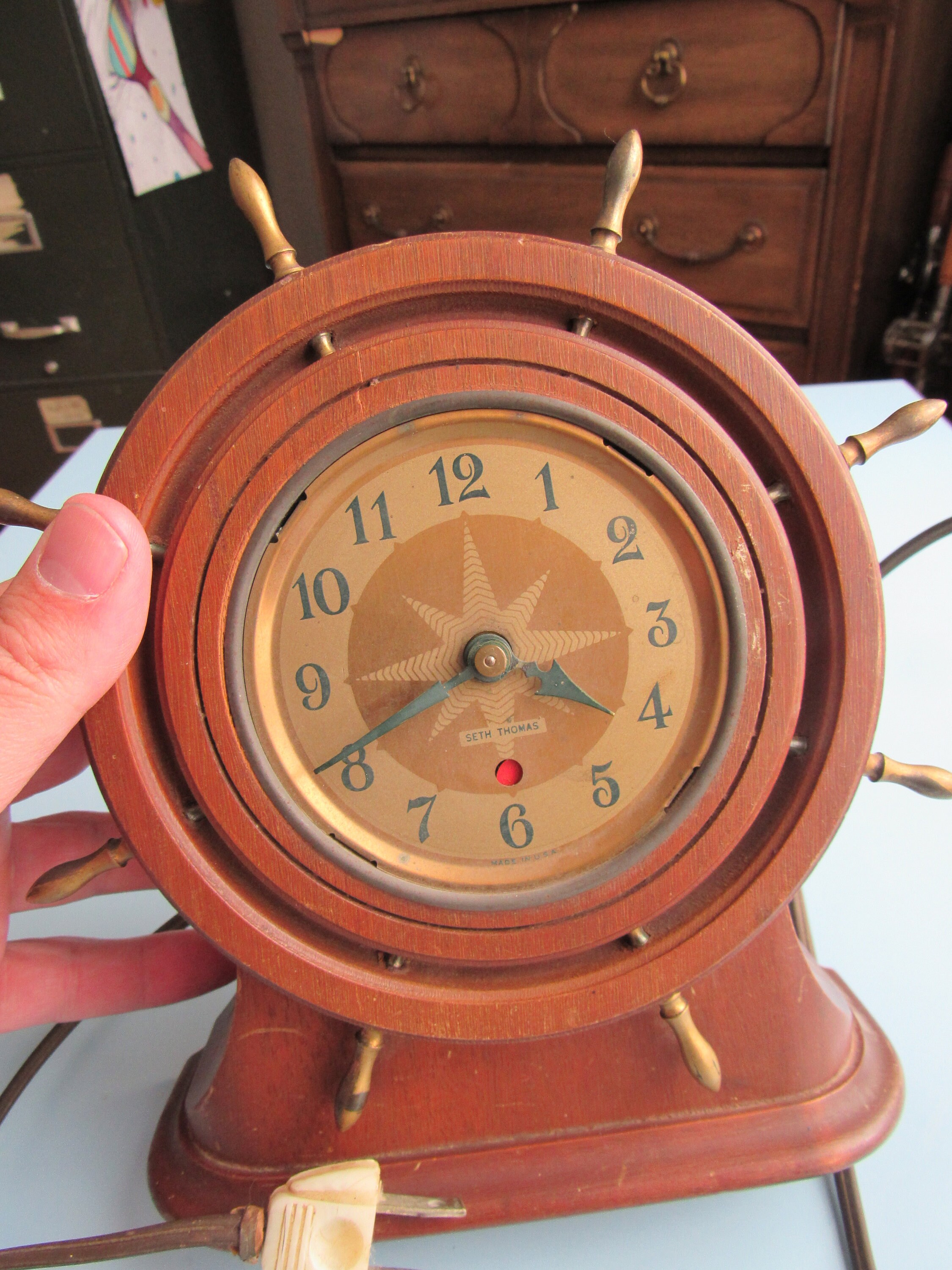 Vintage Seth Thomas Ship's Wheel Electric Clock Works Helm Free