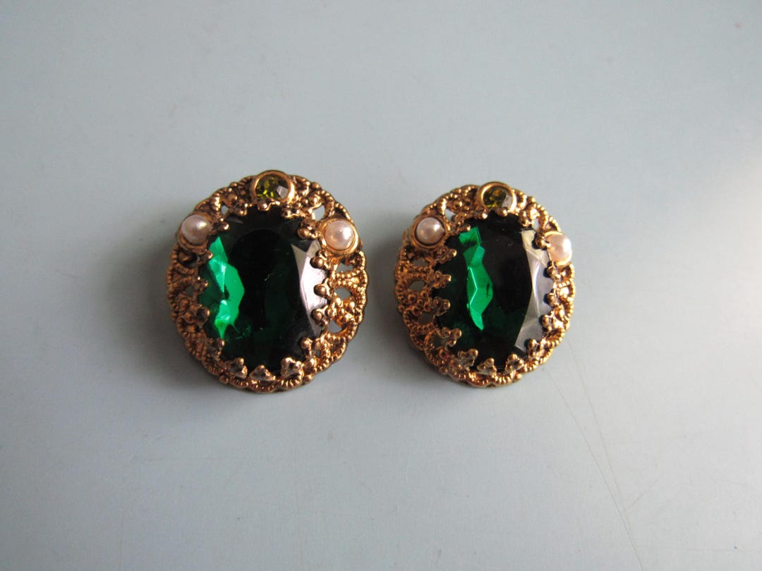 Green And Blue Stone Clip Earrings