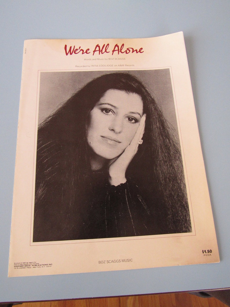 We're All Alone Sheet Music Rita Coolidge Boz Scaggs 1976 Etsy