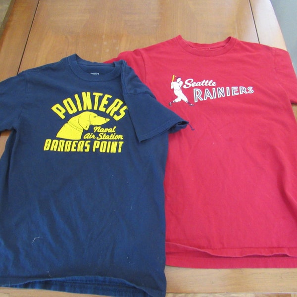 Lot of 2 Vintage Baseball T- Shirts Sz S Seattle Rainiers Barber's Point Pointers Ebbets Field Flannels Free Shipping