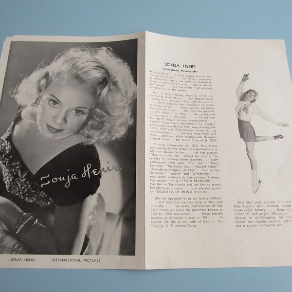 Vintage Sonja Henie Casting Call Flyer 1940s Very Rare Free Shipping