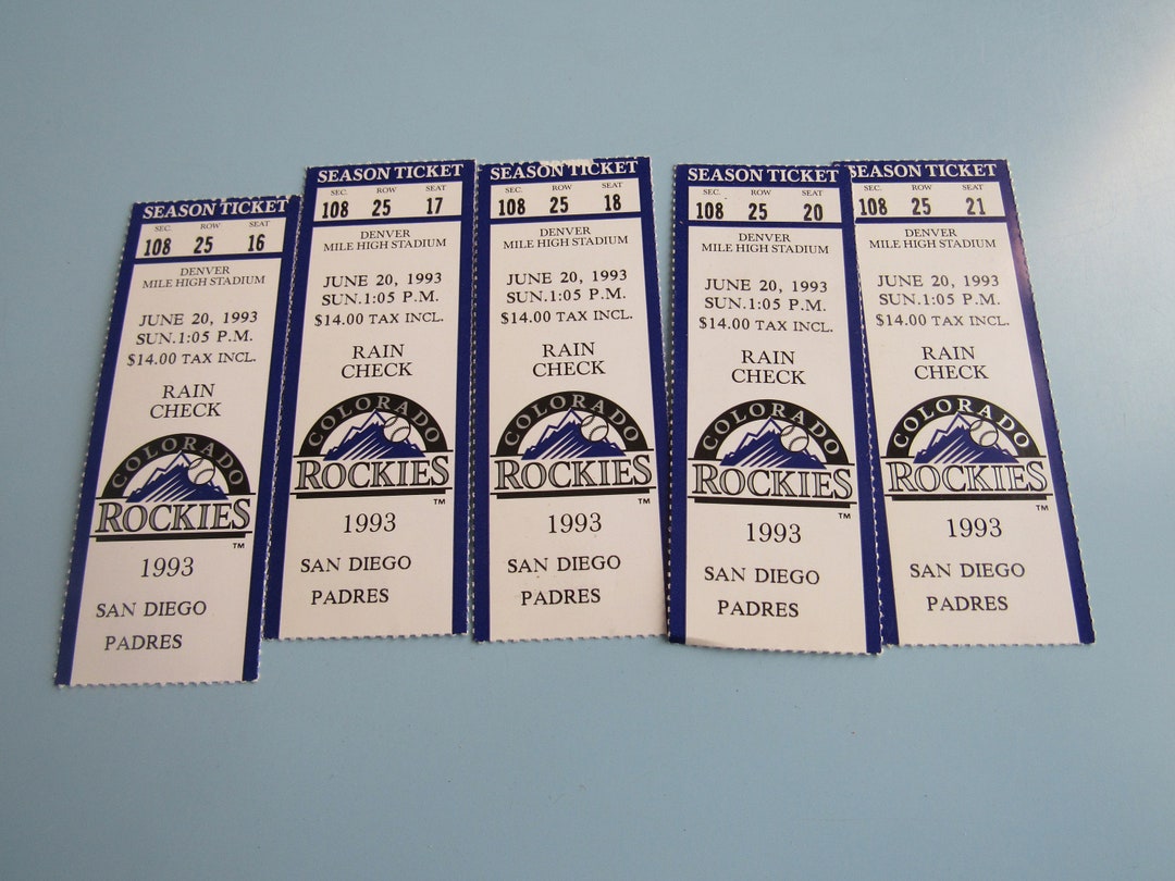 Lot of 5 Vintage Colorado Rockies Ticket Stubs June 20, 1993 Free ...
