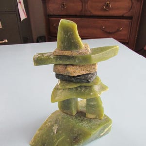 Vintage Green Stone Inukshuk Inuit Signed Free Shipping