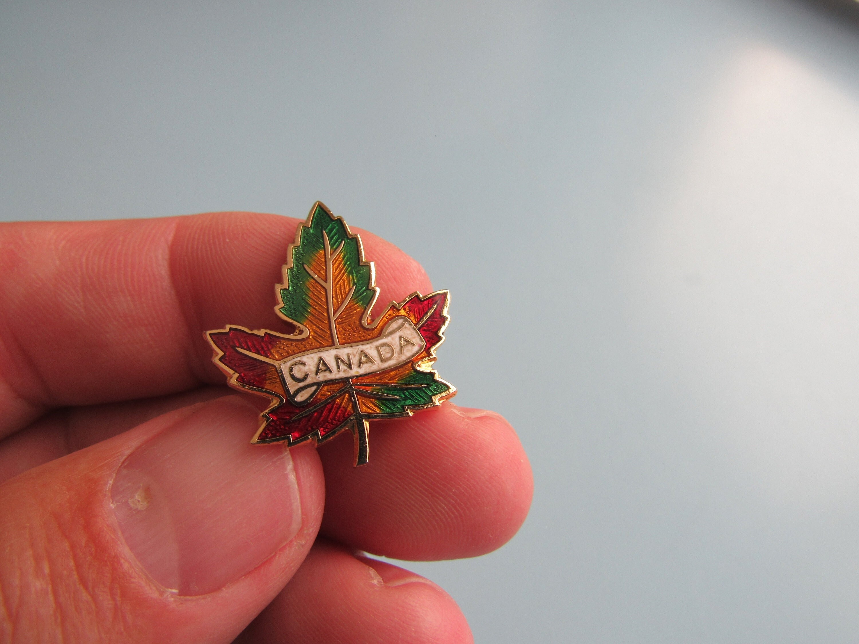 PandPF Vintage Guilloche Enamel Canadian Maple Leaf Pins, 4 Vintage Canada Pin