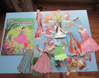 Walt Disney Presents Snow White and the Seven Dwarfs Paper Dolls Whitman 1970s Free Shipping