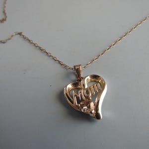 Vintage Sterling Silver Mom Heart Pendant Necklace Free Shipping