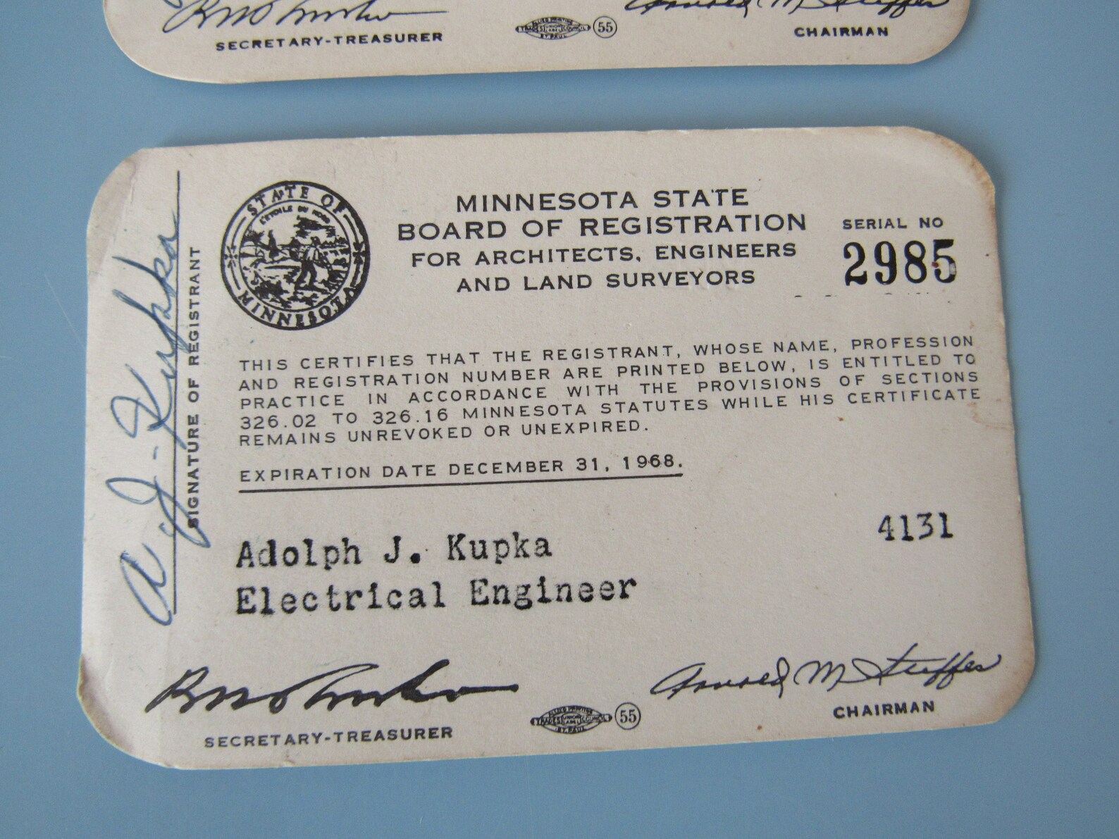 Two Vintage Minnesota Registration Cards for Architects Etsy