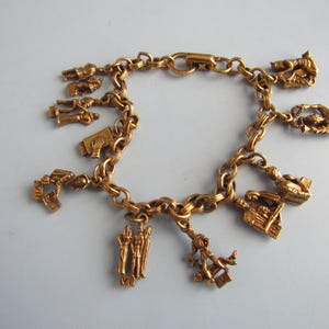 Vintage Coro Gold Tone Ten Commandments Charm Bracelet Free Shipping