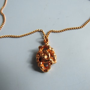 Vintage Gold Tone Chain Necklace with Nugget Pendant Free Shipping