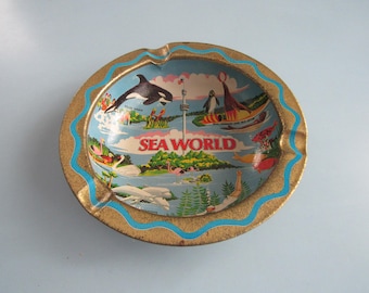 Vintage Sea World Souvenir Metal Ashtray Free Shipping