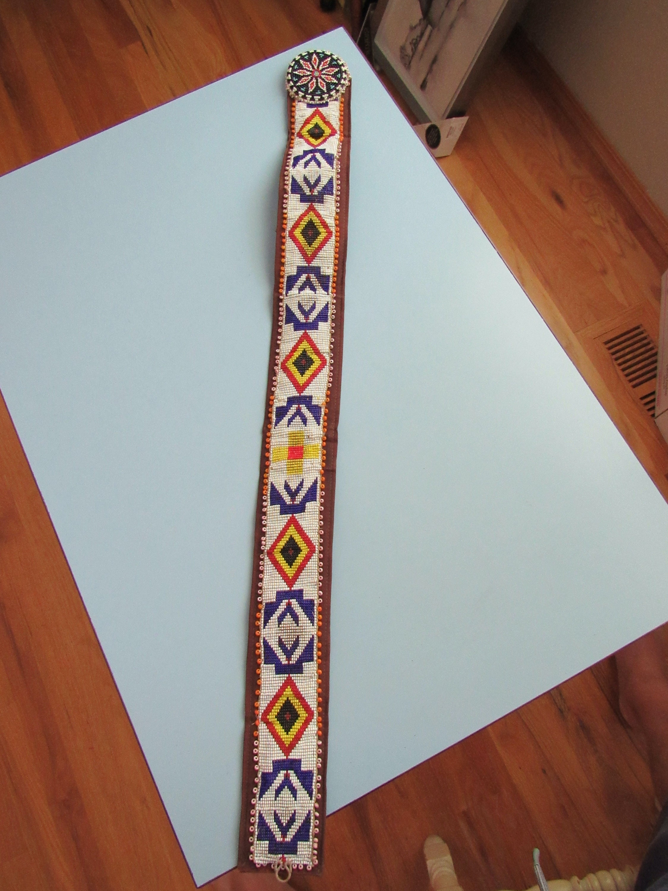 Vintage Wide Native American Seed Bead Belt & Buckle Free  display picture 1