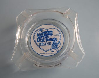 Vintage Royalean Old Timer Brand Glass Ashtray Loveland Packing Co. Free Shipping