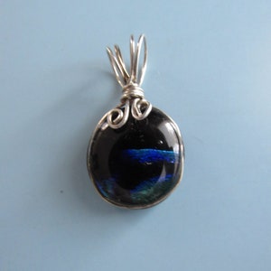 Vintage Silver Tone Blue Green Glass Pendant Free Shipping