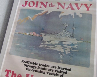 Vintage United States Navy Recruitment Recruiting Poster Join the Navy 1974 Free Shipping