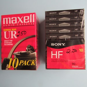 Vintage Lot of 2 Packages Blank Cassettes Sony Maxell 20 Cassettes New Old Stock Free Shipping