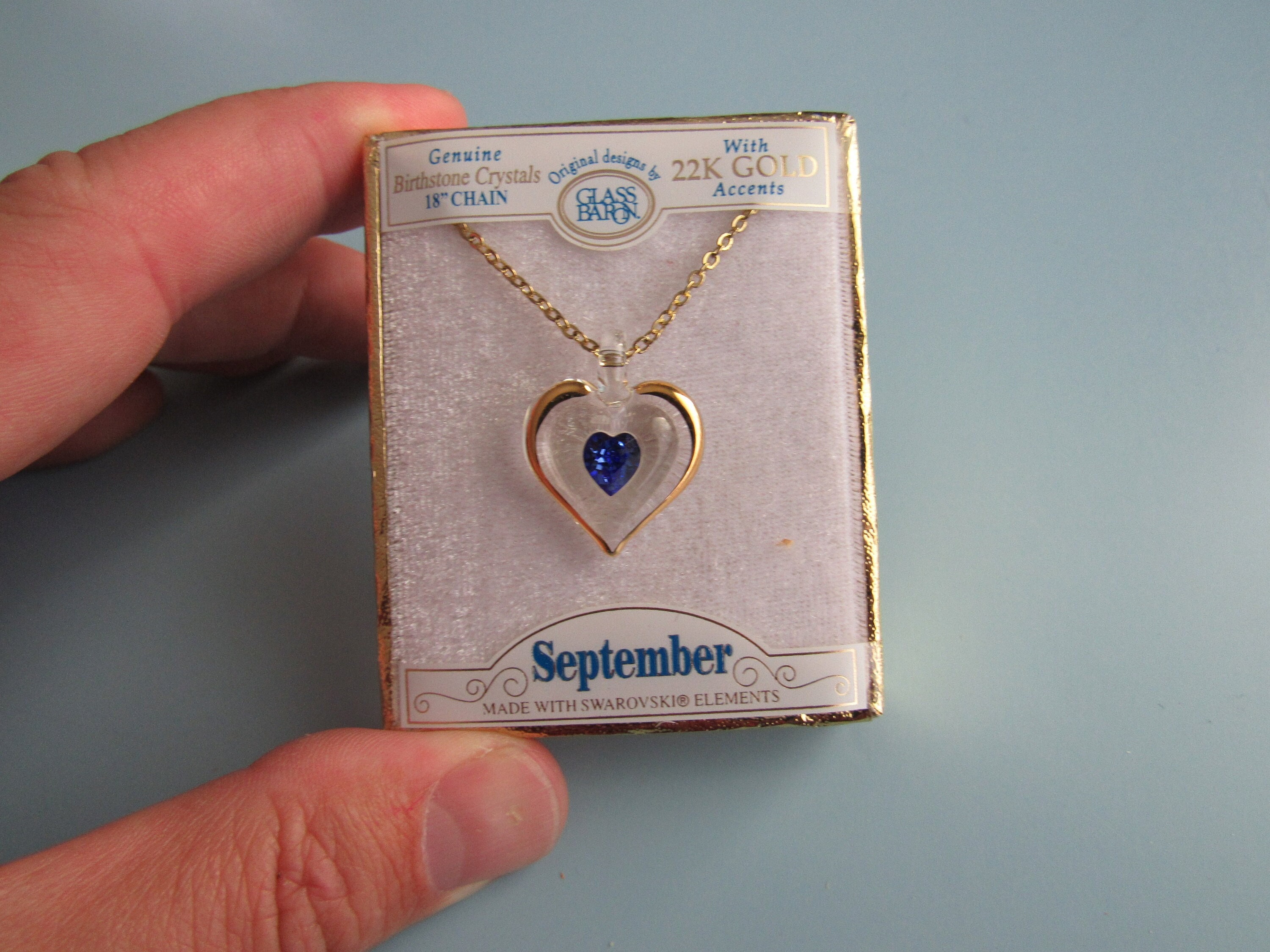 Vintage Glass Baron September Birthstone Crystal Heart Pendant Necklace Free Shipping Etsy Canada