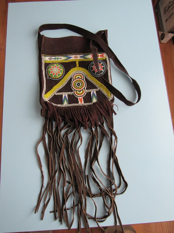 Vintage Native American Beaded Fringed Bag Purse Free Shipping Etsy