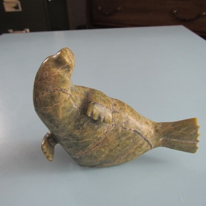 Vintage Carved Soapstone Seal Figurine Inuit Free Shipping