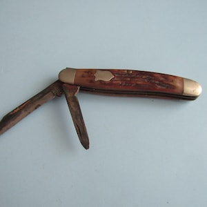 Vintage Camillus Pocket Knife Peanut Shell Handle Free Shipping