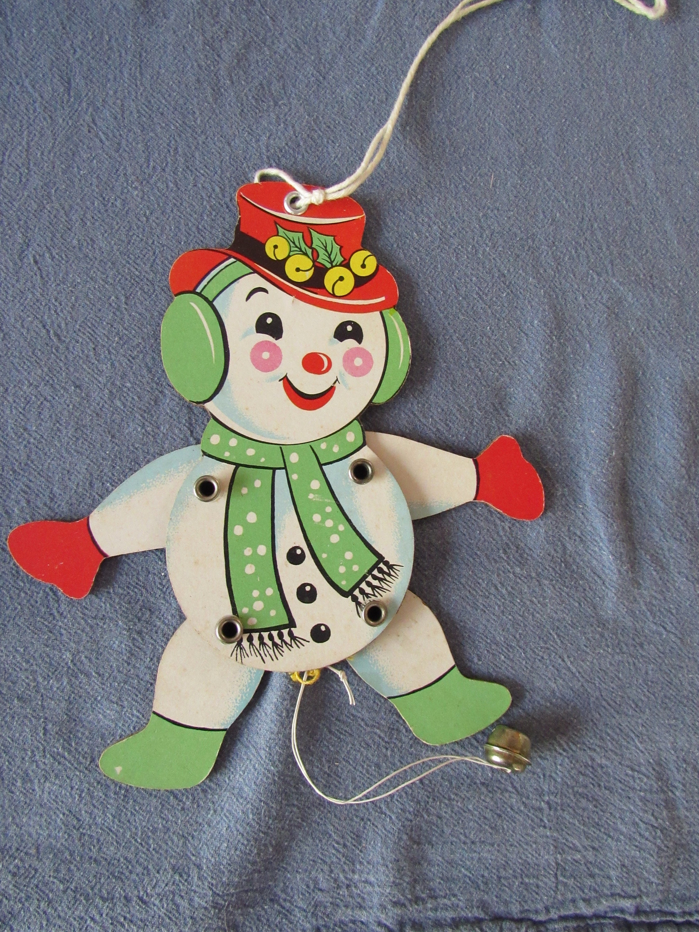 Vintage Pull String Snowman Christmas Ornament Free Shipping Etsy