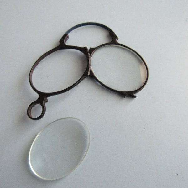 Vintage Black Spring Bridge Pince Nez Clip On Eyeglasses Glasses Frames Free Shipping