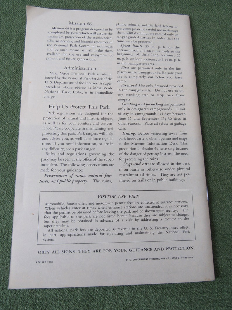 Vintage Mesa Verde National Park Colorado Booklet 1958 Free Shipping