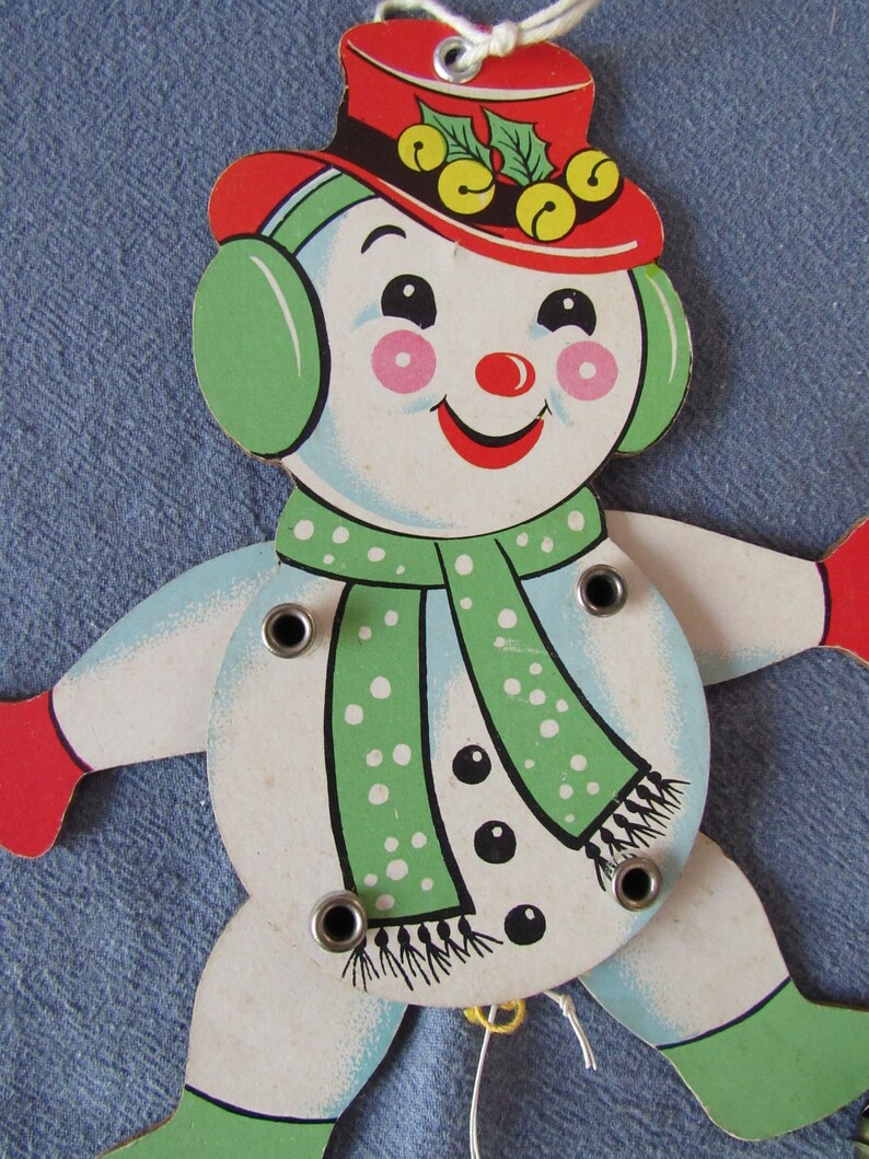 Vintage Pull String Snowman Christmas Ornament Free Shipping Etsy
