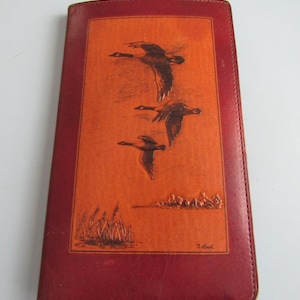 Vintage Leather Brown & Bigelow Canadian Geese Pocketbook Free Shipping