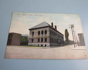 Vintage Portland, Oregon Public Library Used Postcard Post Card 1910 Franklin Stamp Free Shipping