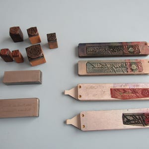 Lot of Vintage Office Supplies Printing Blocks Stamps, Metal Check Signing Plates Free Shipping