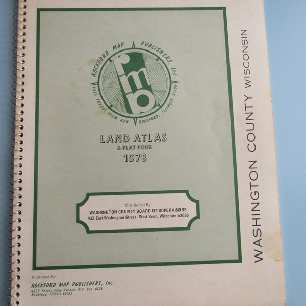 Vintage Washington County Wisconsin Land Atlas & Plat Book 1978 Free Shipping