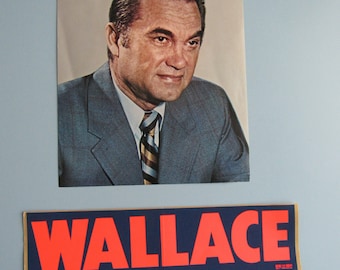 Vintage George Wallace 1972 Presidential Campaign Bumper Sticker and Color Photo Free Shipping