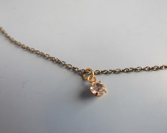 Vintage Gold Tone Rhinestone Pendant Necklace Costume Jewelry Free Shipping