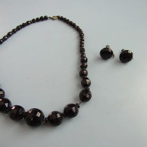 Vintage Black Rhinestone Jewelry Set Necklace Screwback Earrings Free Shipping