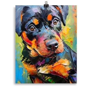 Rottweiler Welpen Malerei Matt Papier Kunstdruck - Die besten Geschenke für Hundebesitzer
