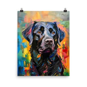 Stampa artistica su carta opaca di un Labrador Retriever nero, dipinto di un Labrador nero - I migliori regali per i proprietari di cani