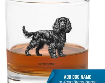 Custom Whiskey Glass Personalized Boykin Spaniel Dog Breed Whiskey, Bourbon, and Cocktail Custom Rocks Glass - Best Gifts for Dog Owners