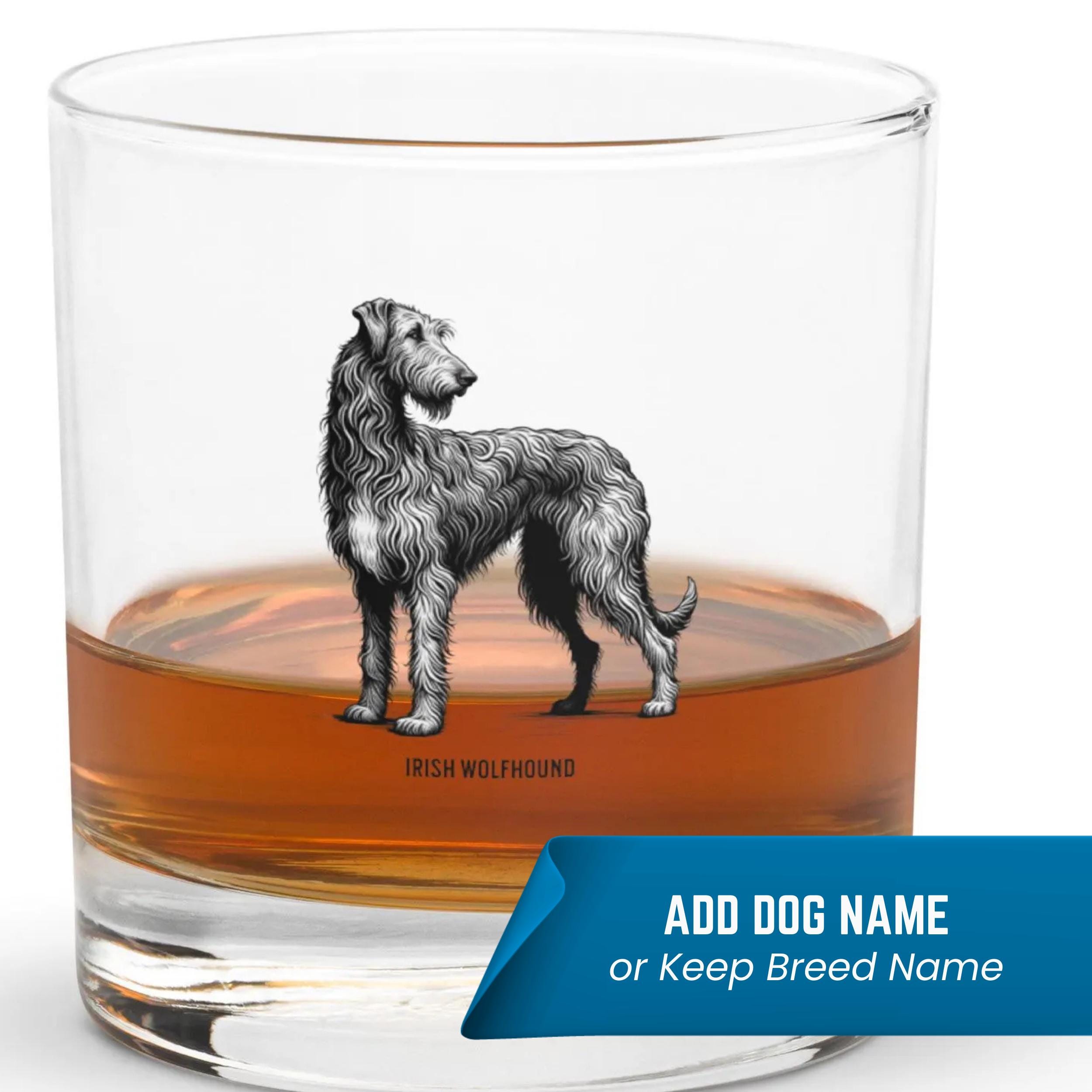 Custom Whiskey Glass Personalized Irish Wolfhound Dog Breed Whiskey, Bourbon, and Cocktail Custom Rocks Glass - Best Gifts for Dog Owners