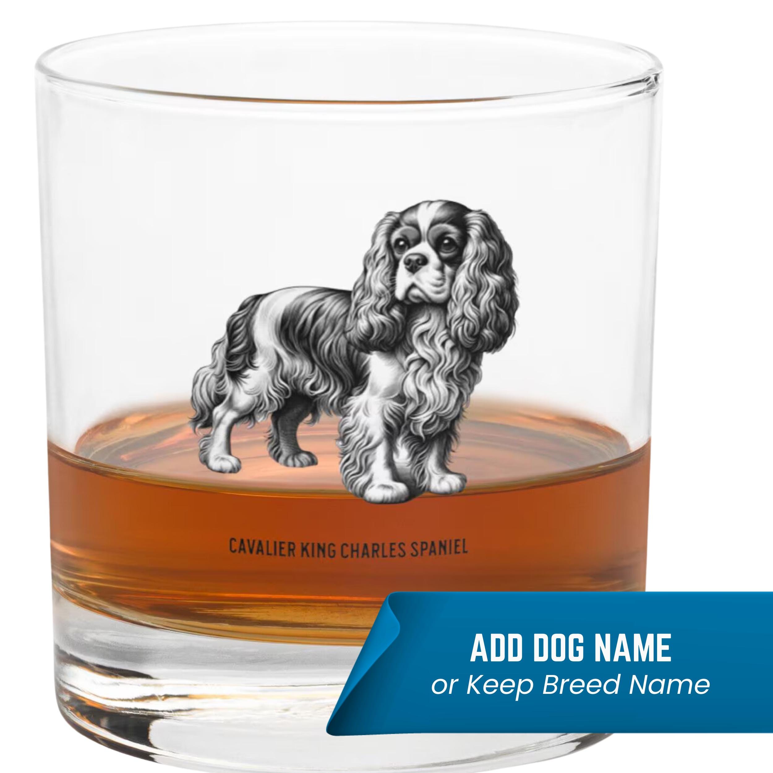 Custom Whiskey Glass Personalized Cavalier King Charles Spaniel Dog Whiskey, Bourbon, & Cocktail Rocks Glass - Best Gifts for Dog Owners